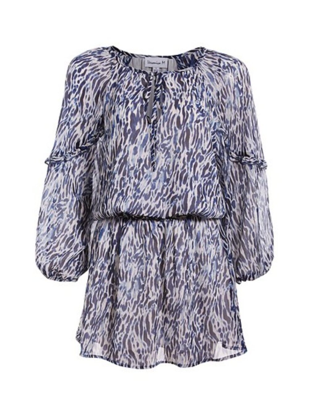 VERONICA M Women's Smocked Waist Mini Dress Size M in Blue Multi